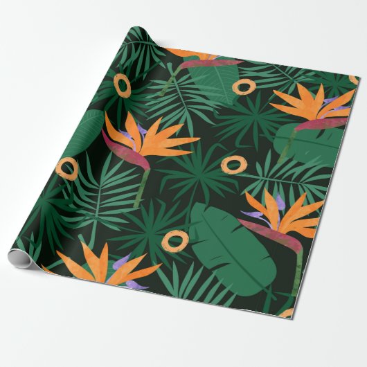 Seamless tropic pattern with strelitzia flowers an cadeaupapier (Uitgerold)