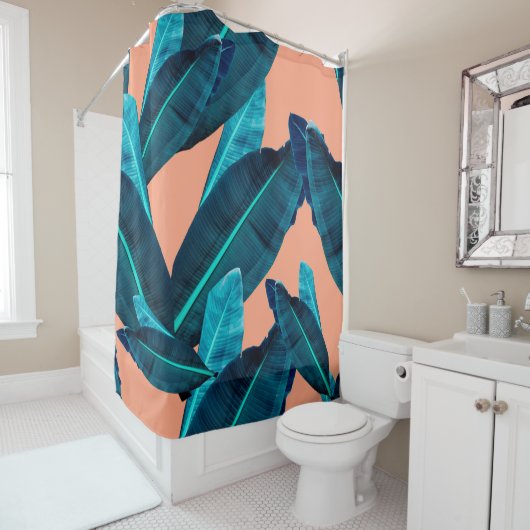 Seamless tropical flower, plant and leaf pattern b douchegordijn (In situ)