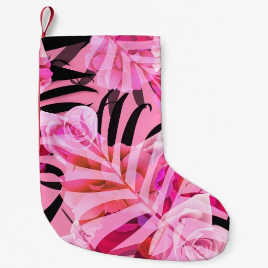 Seamless tropical flower, plant and leaf pattern b kleine kerstsok (Voorkant)