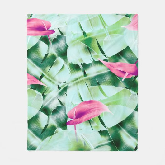 Seamless tropical leaves pattern background, retro fleece deken (Voorkant)