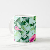 Seamless tropical leaves pattern background, retro koffiemok (Voorkant links)