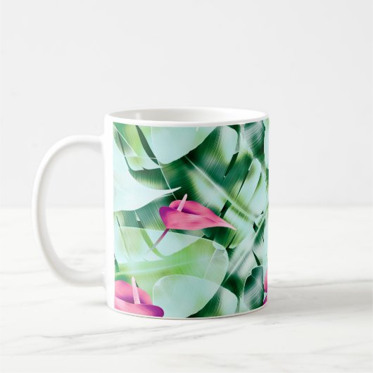 Seamless tropical leaves pattern background, retro koffiemok (Links)