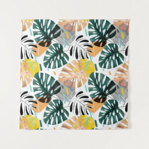 Seamless tropical pattern. Green leaves of a palm  Wandkleed