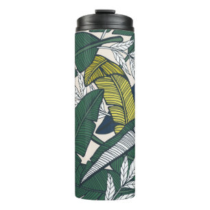 Seamless tropical pattern with banana leaves. Hand Thermosbeker