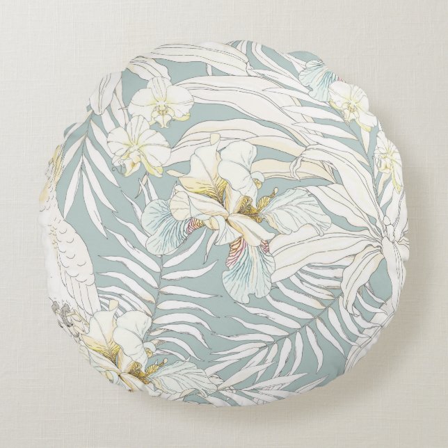 Seamless tropical pattern with flowers Orchid,  Fl Rond Kussen (Voorkant)