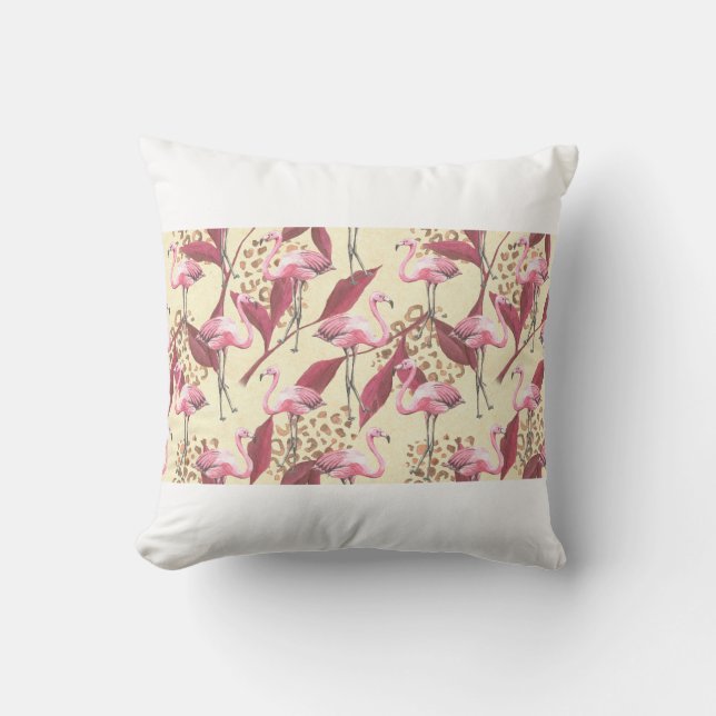 Seamless tropical pattern with pink flamingo, leav kussen (Voorkant)