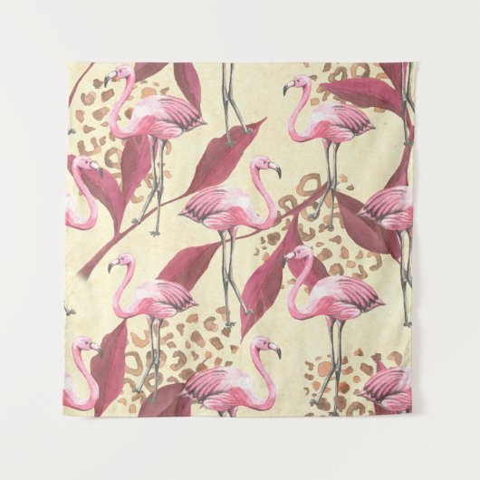 Seamless tropical pattern with pink flamingo, leav wandkleed (Voorkant)