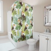 Seamless tropical pattern with toucan and palm lea douchegordijn (In situ)