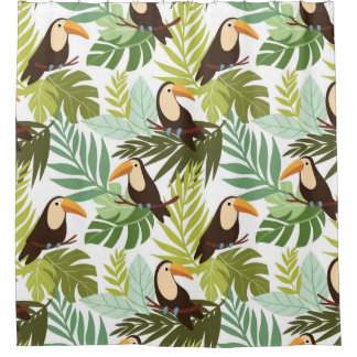 Seamless tropical pattern with toucan and palm lea douchegordijn