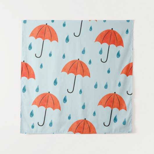 Seamless umbrellas and rain drops pattern. Waterco Wandkleed (Voorkant)