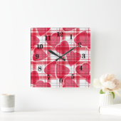 Seamless Valentines Day red hearts checkered plaid Vierkante Klok (Huis)