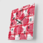 Seamless Valentines Day red hearts checkered plaid Vierkante Klok (Hoek)