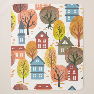 Seamless vintage autumn city pattern with watercol sherpa deken