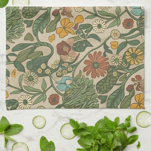 Seamless vintage botanical pattern  theedoek (Gevouwen)