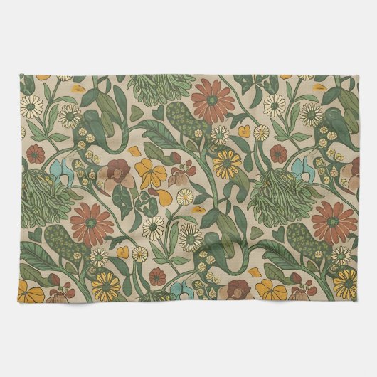 Seamless vintage botanical pattern theedoek (Horizontaal)
