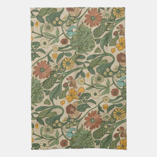 Seamless vintage botanical pattern theedoek (Verticaal)