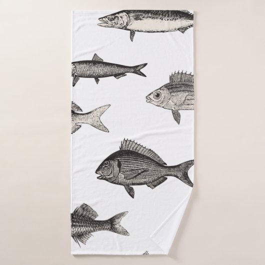 Seamless vintage fish patternvintage, fish, patter badhanddoek (Badhanddoek)