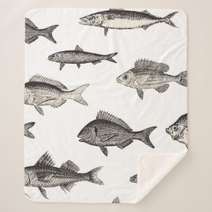 Seamless vintage fish patternvintage, fish, patter sherpa deken