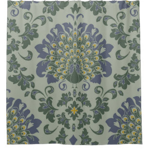 Seamless vintage pattern with romantic bird on blu douchegordijn