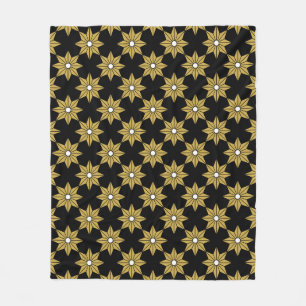 Seamless vintage star flower pattern. Gold and Bla Fleece Deken