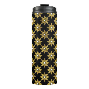 Seamless vintage star flower pattern. Gold and Bla Thermosbeker