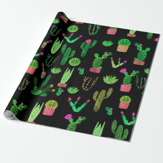 Seamless watercolor cactuses plant pattern backgro cadeaupapier (Uitgerold)