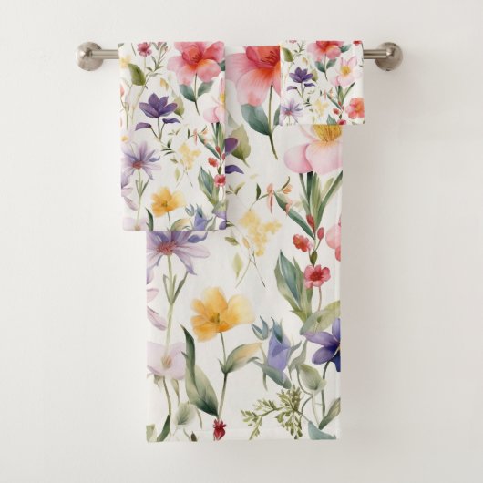 Seamless watercolor flowers pattern bad handdoek (Insitu)