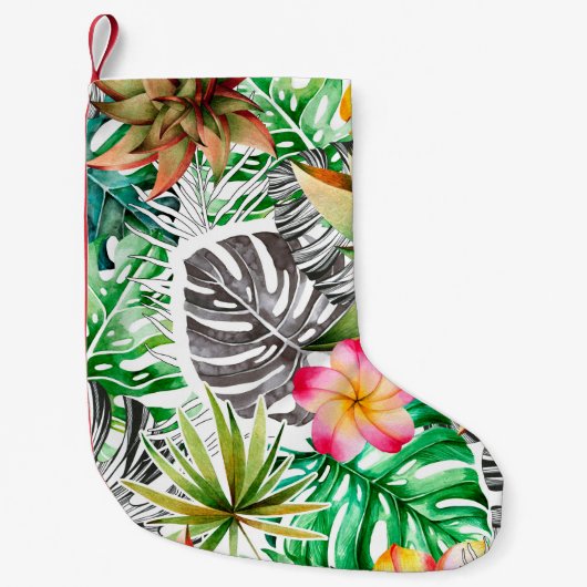 Seamless watercolor pattern of tropical leaves. kleine kerstsok (Voorkant)