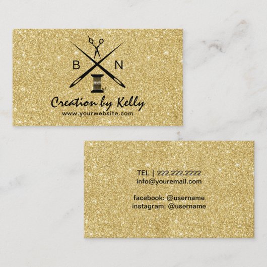 Seamstress-bandmaker Gold Glitter Visitekaartje (Voorkant / Achterkant)