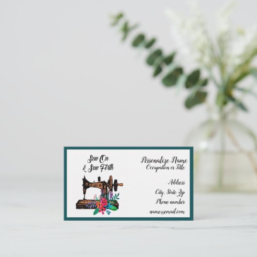 Seamstress-container voor naadloos naaien en naaie visitekaartje (Staand voorkant)