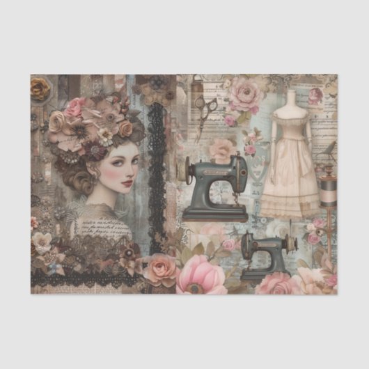  Seamstress Decoupage Journal Tissue Paper Tissuepapier (Voorkant)