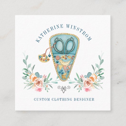 Seamstress Mode Designer Seamstress Blue Roze Vierkante Visitekaartje (Voorkant)