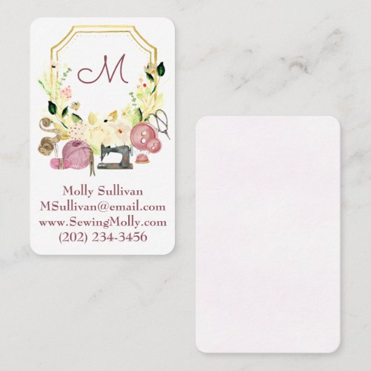 Seamstress Monogram Crest Naaiend Visitekaartje (Voorkant / Achterkant)