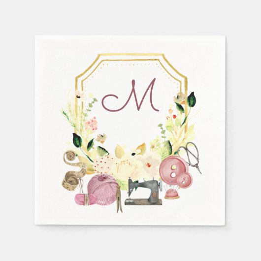 Seamstress Monogram Crest Seing Napkin Servet (Voorkant)