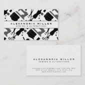 Seamstress-patroon naaien | Zwart wit en grijs Visitekaartje (Voorkant / Achterkant)