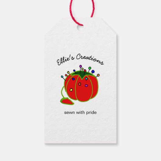 Seamstress Red Pin Cushion Seamstress Classic Roun Cadeaulabel (Achterkant)