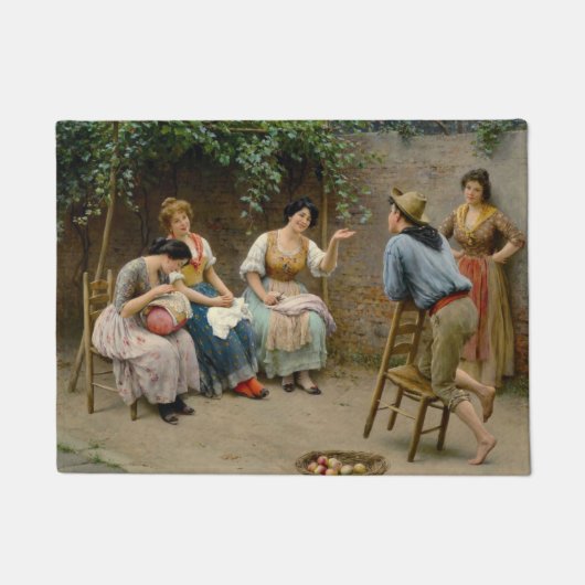 Seamstress Vrouwen en een jongen Met een Vriendeli Deurmat (Voorkant)