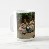 Seamstress Vrouwen en een jongen Met een Vriendeli Koffiemok (Voorkant links)