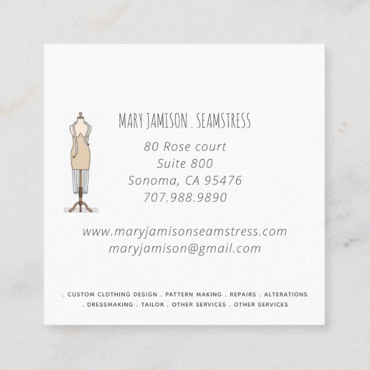 Seamstress Workshop naaimachine en gereedschap Vierkante Visitekaartje (Achterkant)