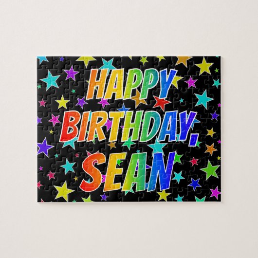 "SEAN" Voornaam, geun "HAPPY BIRTHDAY" Legpuzzel (Horizontaal)