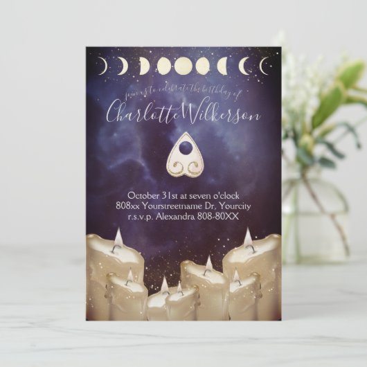 Séance Spirit Board en kaarsen over Celestial Sky Kaart (Staand voorkant)