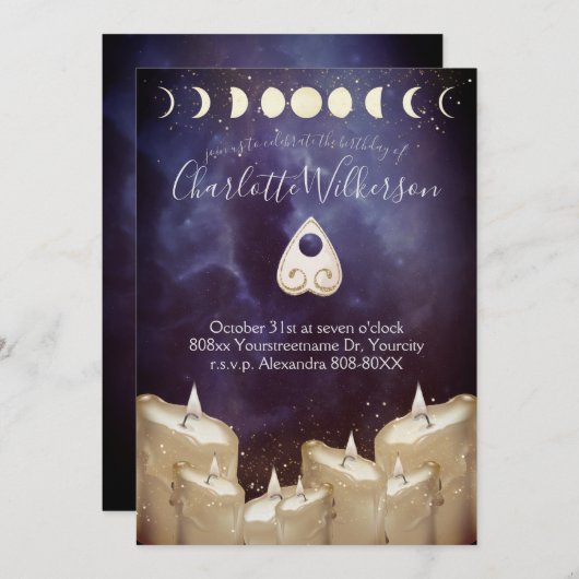 Séance Spirit Board en kaarsen over Celestial Sky Kaart (Voorkant / Achterkant)