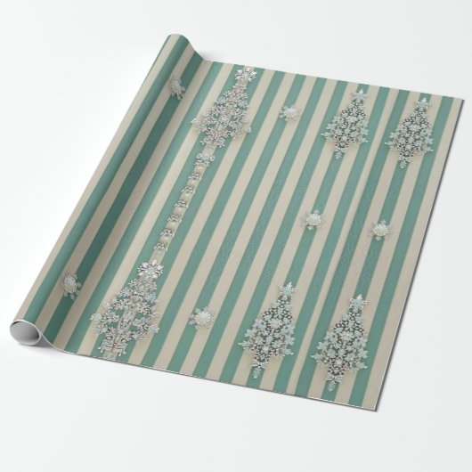 Seaoam Striped Crystal Trees Cadeaupapier (Uitgerold)