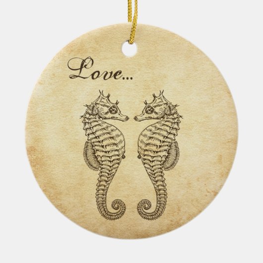  Seapaarden 1e kersthuwelijksliefde Keramisch Ornament (Voorkant)