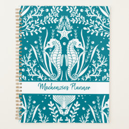 Seapaarden Aangepaste Blauwgroen Blauwe Damask Planner
