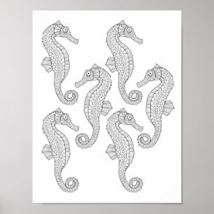 Seapaarden Adult Coloring Poster