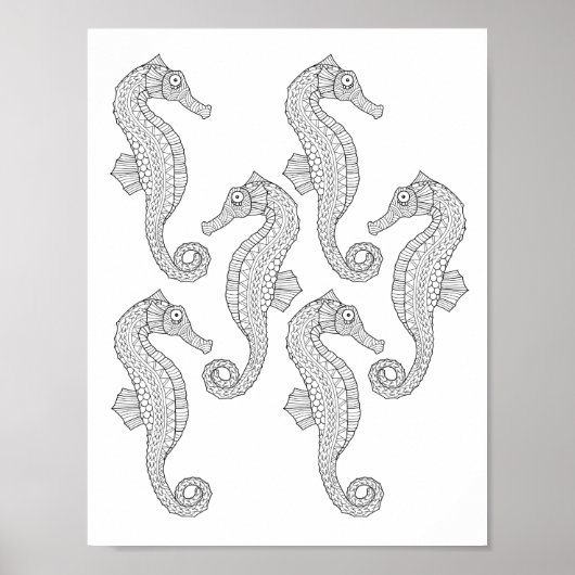 Seapaarden Adult Coloring Poster (Voorkant)