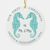 Seapaarden Beach First Kerstmis Mr en Mrs Photo Keramisch Ornament (Voorkant)