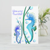 Seapaarden Cartoon Invitation Kaart (Staand voorkant)