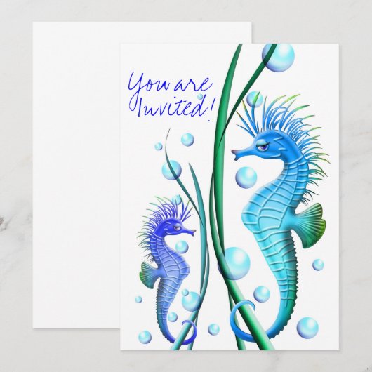 Seapaarden Cartoon Invitation Kaart (Voorkant / Achterkant)